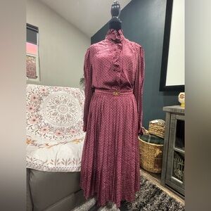 Marciano Burgundy Pleated Maxi Skirt with Dotted Pattern